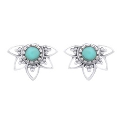Reconstituted Turquoise In Lotus Silver Stud Earrings