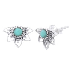 Reconstituted Turquoise In Lotus Silver Stud Earrings by BeYindi 