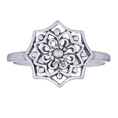 Mystical Eight Sided Floral Silver Ring by BeYindi 