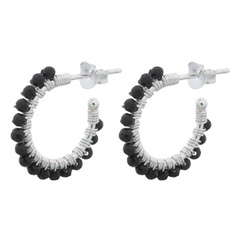 Black Agate Hook Sterling Silver Stud Earrings by BeYindi