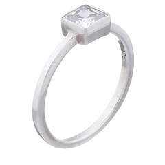 925 Silver Ring Clear Squared Cubic Zirconia Stone