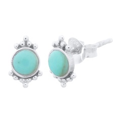 Antiqued Reconstituted Turquoise Silver Dotted Stud Earrings by BeYindi 