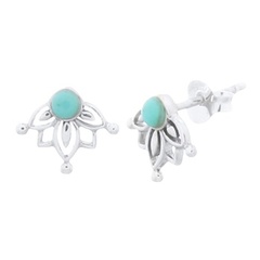 Reconstituted Turquoise Little Lotus 925 Silver Stud Earrings 