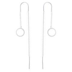Stamped Circle 925 Silver Cable Chain Threader Earrings