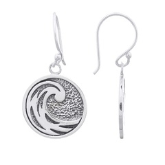 Ocean Wave Disc 925 Sterling Silver Dangle Earrings by BeYindi 
