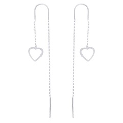 Stamped Heart 925 Silver Cable Chain Threader Earrings