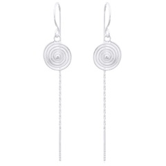 Spiral Dangling Silver Tube Box Chain 925 Threader Earrings