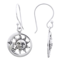 Moon Surrounded Sun 925 Sterling Silver Dangle Earrings by BeYindi 