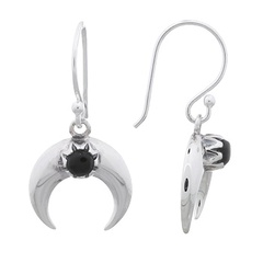 Reconstituted Black Stone Moon 925 Silver Hoop Earrings by BeYindi 