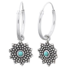 Reconstituted Turquoise Sunflower Silver Hoop Earrings by BeYindi 