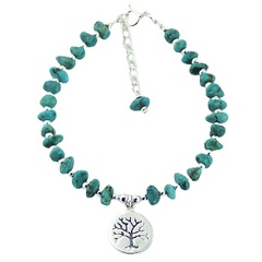 Tree of Life Charm Bracelet Sterling Silver & Turquoise Beads by BeYindi