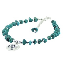 Tree of Life Charm Bracelet Sterling Silver & Turquoise Beads 
