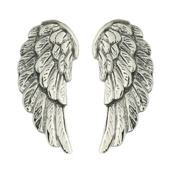 Antiqued Sterling Silver Angel Wings Stud Earrings by BeYindi