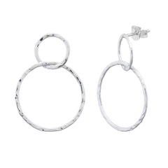 Hammered Circles Double Hanging Silver Stud Earrings by BeYindi