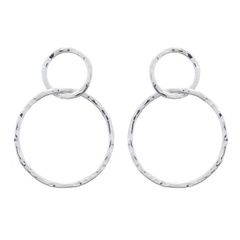 Hammered Circles Double Hanging Silver Stud Earrings by BeYindi 
