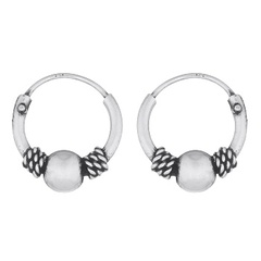 Centre Ball Twisted Bali Wire Mini Hoop Earrings Silver 925 by BeYindi