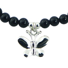 Round Gemstone Bead Bracelet with Silver Butterfly Charm 2
