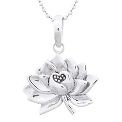Sacred Lotus Flower In Plain Silver Pendant