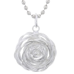 Flower Rosy In Silver Wire Pendant