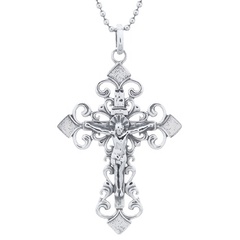 Crucifix Jesus Catholic Sterling Silver Cross Pendant by BeYindi