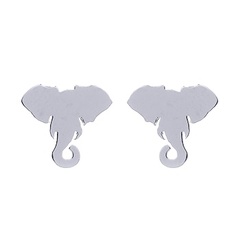 Plain Elephant Shiny Silver Stud Earrings