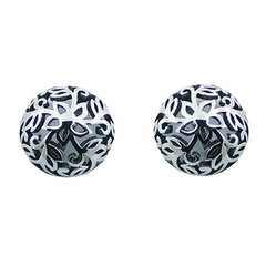 Silver Stud Earring Delicate Open Floral Pattern Centered Flower by BeYindi