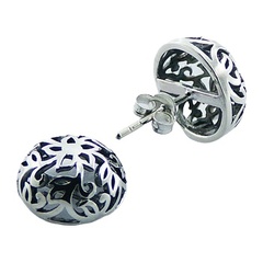 Silver Stud Earring Delicate Open Floral Pattern Centered Flower by BeYindi 