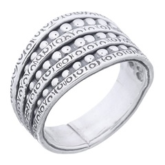 Alternated Beaded Spiral Lines 925 Silver Ring by BeYindi