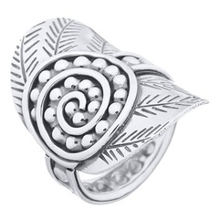 Ethnic Beaded Spiral Leaf 925 Silver Ring