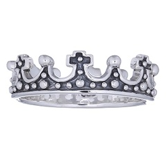 Bold Antiqued 925 Silver Crown Ring 