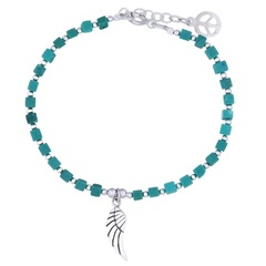 Cubic Turquoise Bead Bracelet with Sterling Silver Wing Charm