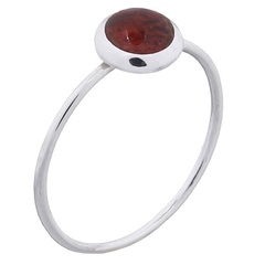 Simple Classy Red Coral 925 Silver Ring