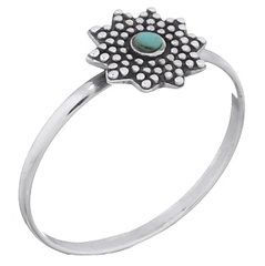 Dotted Sun Flower Green Stone Ring In 925 Silver