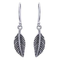 Oxidized 925 Silver Leaf Dangle Earrings by BeYindi