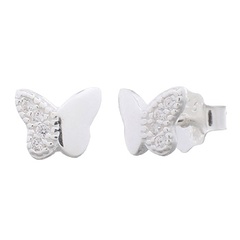 Mini Butterfly 925 Stud Earrings With Cubic Zirconia White by BeYindi 