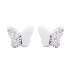 Mini Butterfly 925 Stud Earrings With Cubic Zirconia White