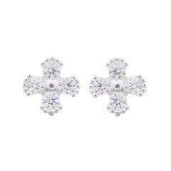 Adorable Four-Petals Beaded 925 Stud Earrings With CZ White by BeYindi