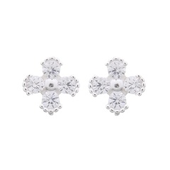Adorable Four-Petals Beaded 925 Stud Earrings With CZ White