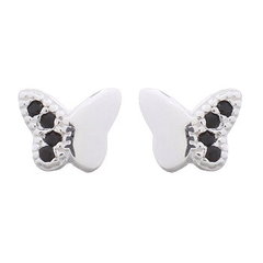 Mini Butterfly 925 Stud Earrings With Cubic Zirconia Black by BeYindi