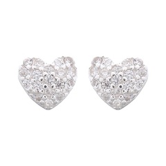 Little Heart Stud Earrings Silver with Cubic Zirconia White by BeYindi