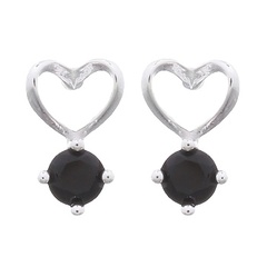 Elegant CZ Black With 925 Silver Heart Stud Earrings by BeYindi