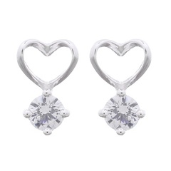 Elegant CZ White With 925 Silver Heart Stud Earrings by BeYindi