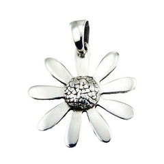 Sterling Silver Daisy Flower Pendant Convexed Fluted Center