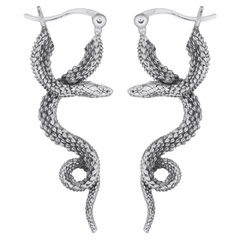 Rough Scaled Snake Hoop Earrings 925 Sterling Silver