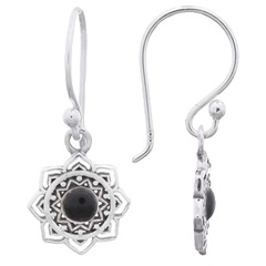 Mandala Flower With Black Stone Silver Earrings by BeYindi 