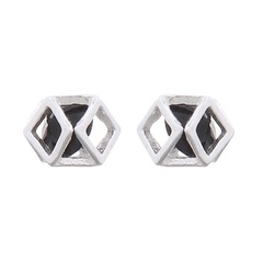 Tiny Polyhedron Shape With Black CZ Stud Earrings 925 Silver