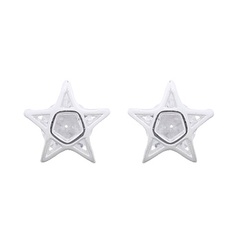 Tiny Pentagram Star With White CZ Stud Earrings Silver