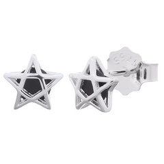 Tiny Pentagram Star With Black CZ Stud Earrings 925 Silver by BeYindi 