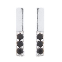 Mini Thin Bar with Black Cubic Zirconia Stud Earrings 925 Silver by BeYindi