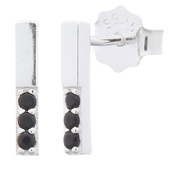 Mini Thin Bar with Black Cubic Zirconia Stud Earrings 925 Silver by BeYindi 